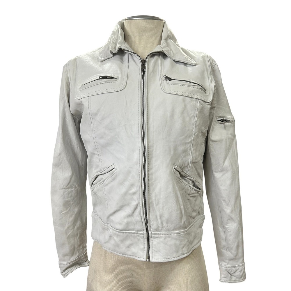 Laverapelle Women's Cafe Racer Jacket Slim Fit Size M White Genuine Leather